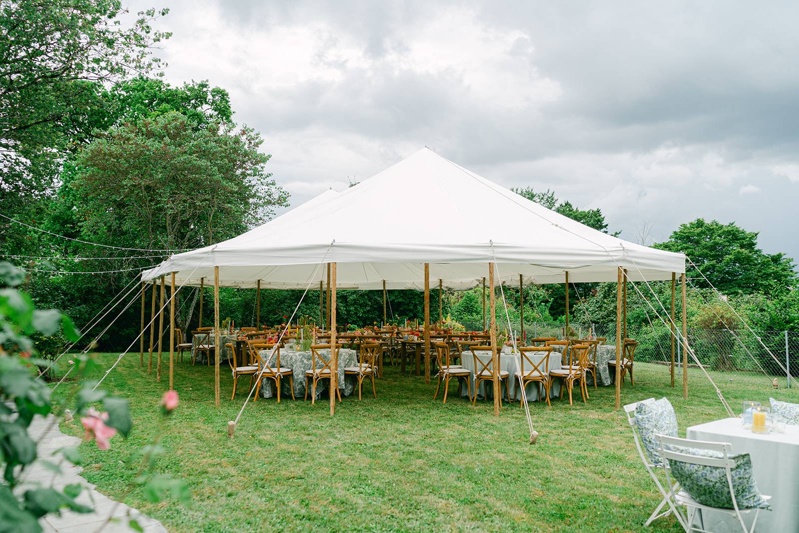 tent for outdoor event, table with beautiful deco